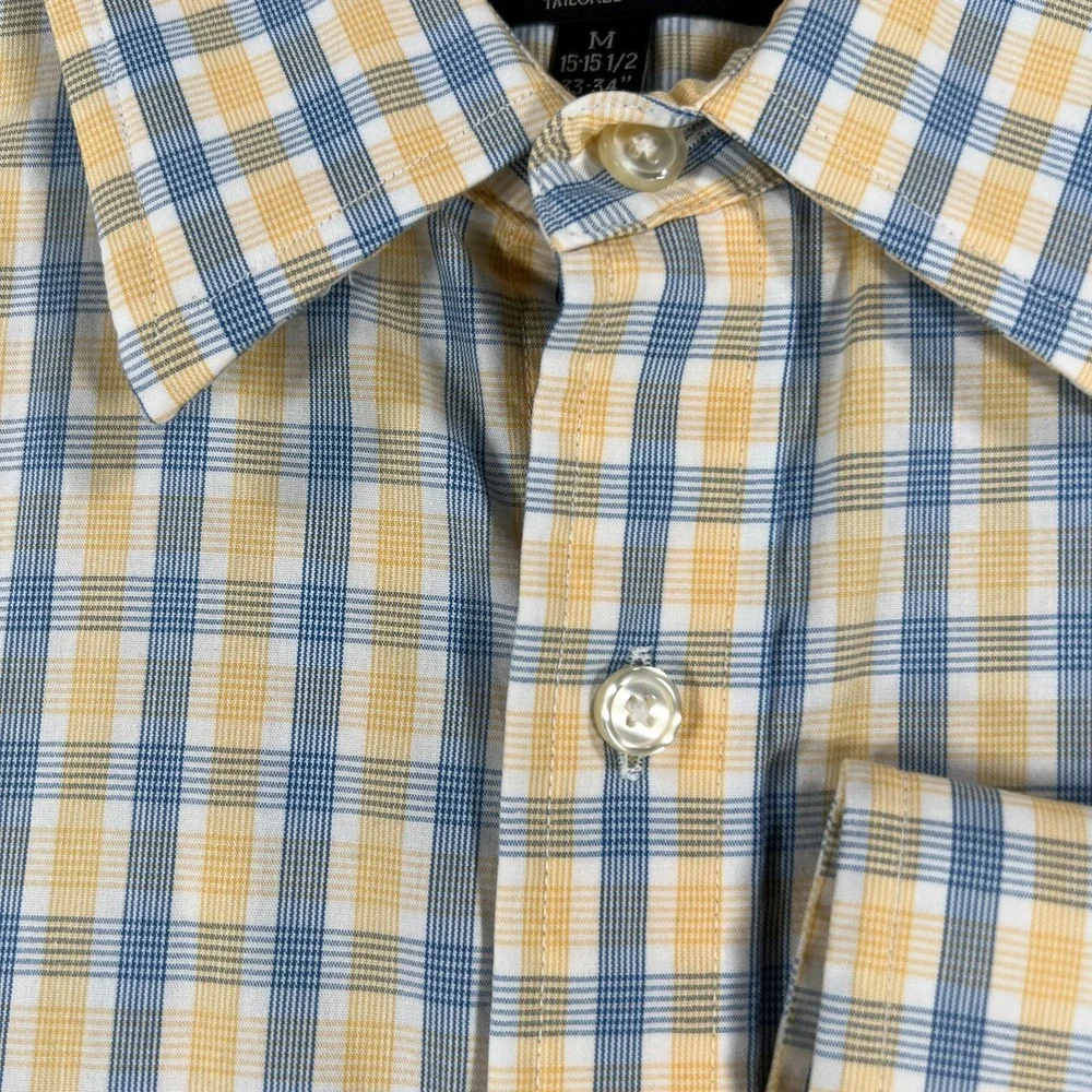 Banana Republic Shirt Mens Medium Yellow Blue Plaid‎ Button Up Tailored Fit